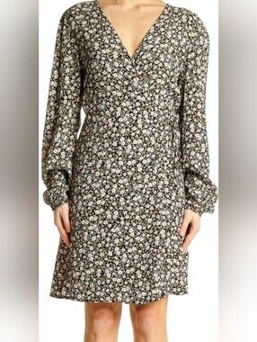 NWOT! Fall Y2k Boho Floral Women's 100% Rayon Garden Party Wrap Mini Dress Small